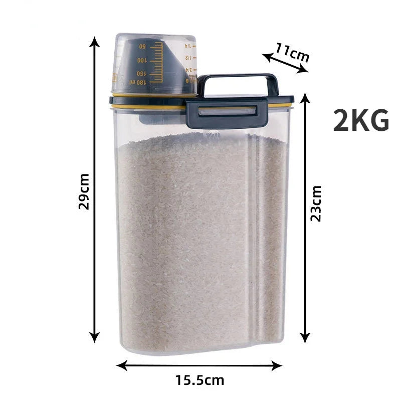 1,5 kg/2 kg Hunde- und Katzenfuttereimer, Kunststoff-Vorratsbehälter mit Messbecher, feuchtigkeitsbeständiger, versiegelter Behälter, Heimtierbedarf