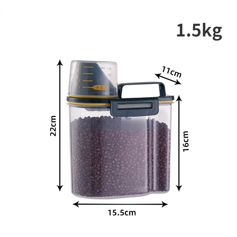 1,5 kg/2 kg Hunde- und Katzenfuttereimer, Kunststoff-Vorratsbehälter mit Messbecher, feuchtigkeitsbeständiger, versiegelter Behälter, Heimtierbedarf