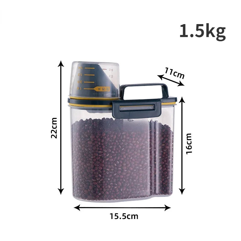1,5 kg/2 kg Hunde- und Katzenfuttereimer, Kunststoff-Vorratsbehälter mit Messbecher, feuchtigkeitsbeständiger, versiegelter Behälter, Heimtierbedarf